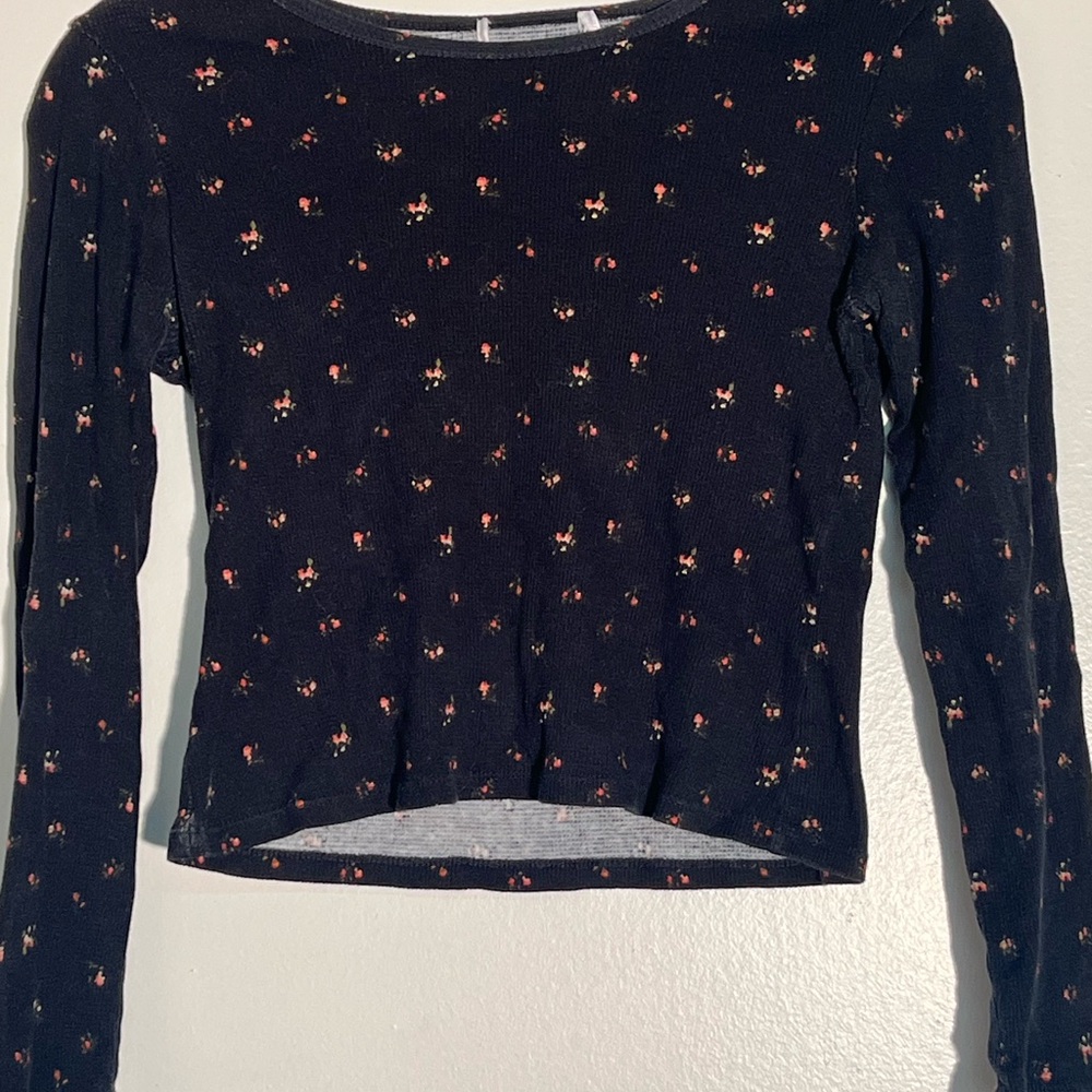 Hollister Floral Long Sleeve Top - Black